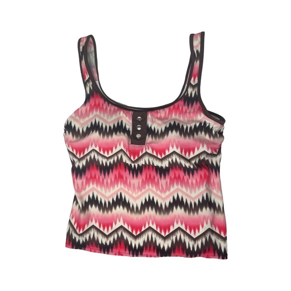 Womens Tribal Chevron Tank Top Pink Brown White‎ Racerback Henley Style